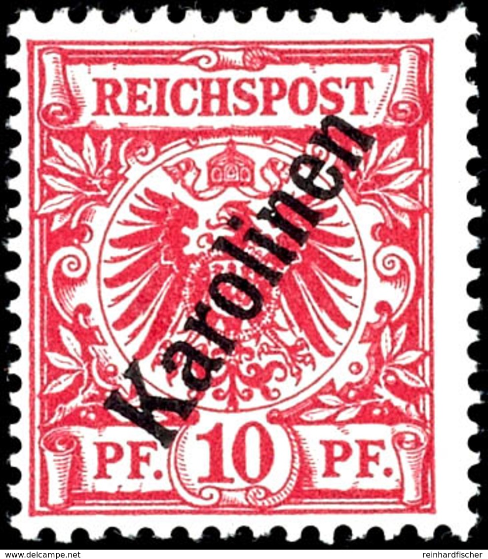 10 Pfennig Krone/Adler Mit Aufdruck "Karolinen", Gelblichorange Quarzend, Tadellos Ungebraucht, Michel 260,-, Katalog: 3 - Karolinen