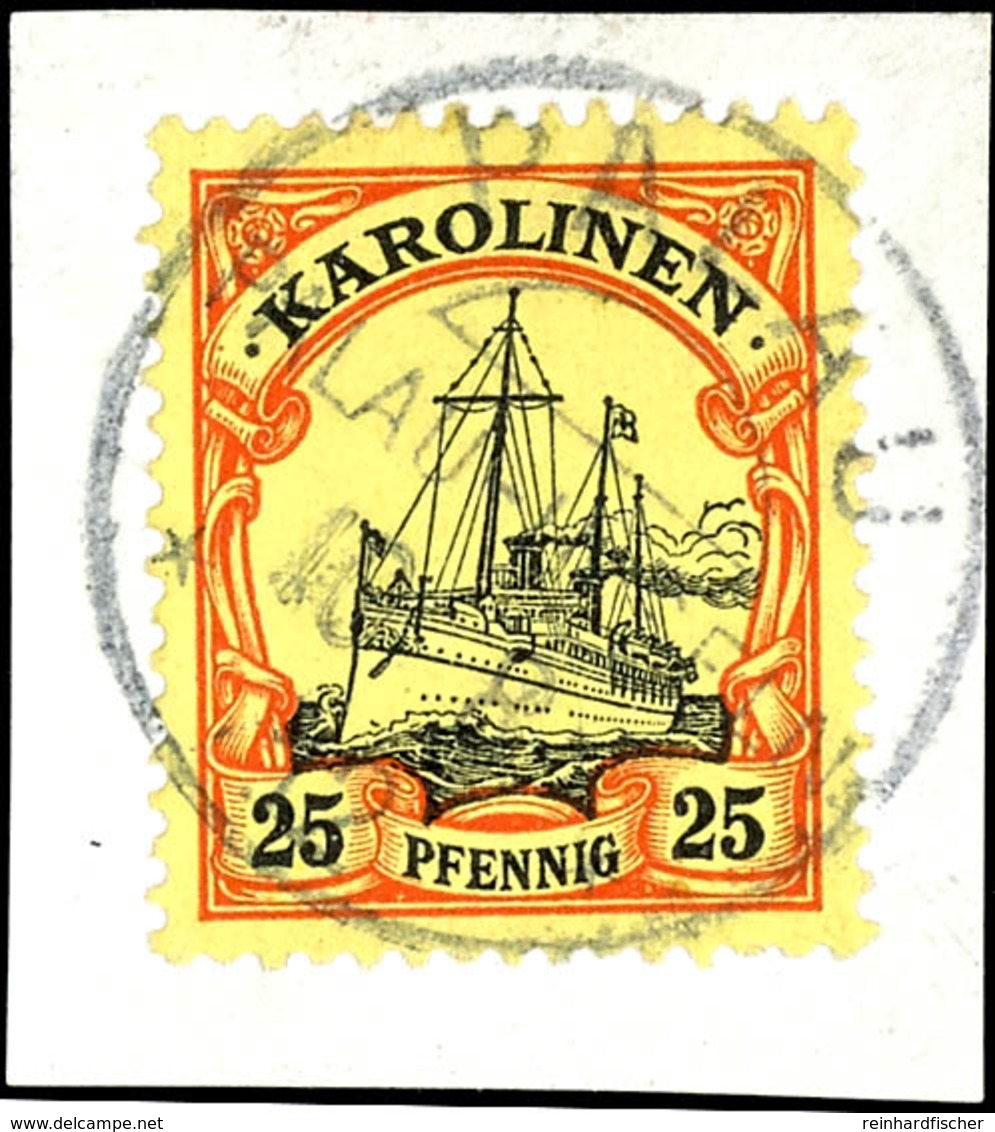 25 Pfennig Kaiseryacht, Luxusbriefstück Mit Zentralem Stempel "PALAU" In Schwarz, Katalog: 11 BS - Karolinen