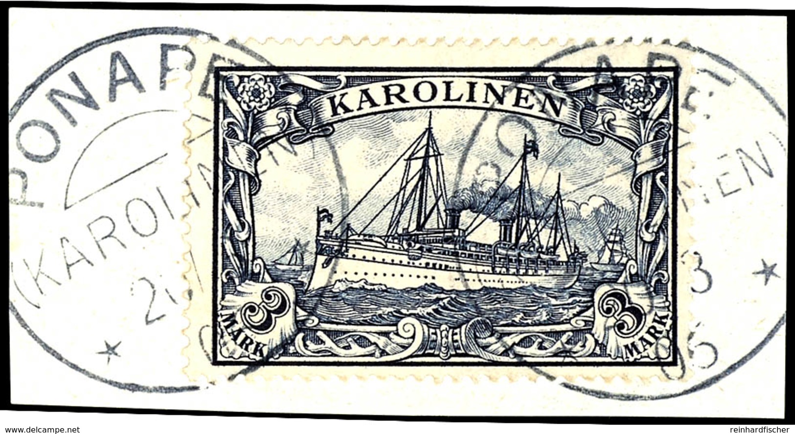 3 Mark Kaiseryacht, Luxusbriefstück, Stempel "PONAPE", Michel 170,-, Katalog: 18 BS - Isole Caroline