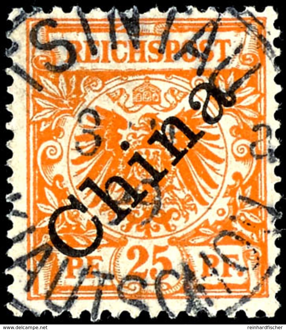 25 Pfennig Dunkelorange, Diagonaler Aufdruck, Stempel "TSINTAU KIAUTSCHOU Xa", Sehr Schönes, Makelloses Exemplar, Geprüf - Kiaochow