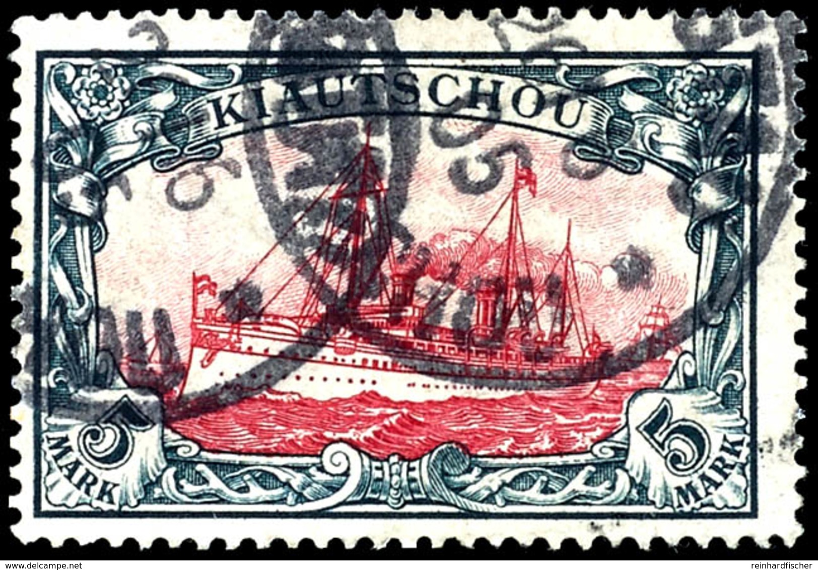 5 Mark Kaiseryacht, Tadellos, Gestempelt "TSINGTAU KIAUTSCHOU **", Geprüft Steuer BPP, Michel 800,-, Katalog: 17 O - Kiautschou