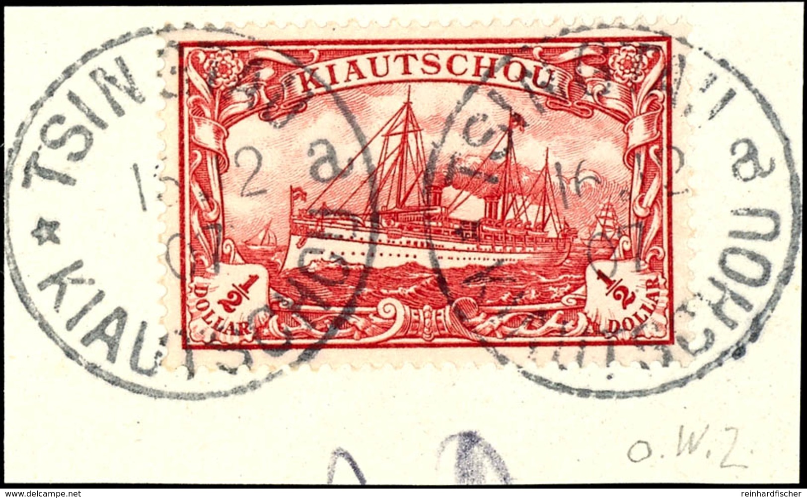 1/2 Dollar Kaiseryacht, Luxusbriefstück Mit 2 Vollen Stempeln "TSINGTAU", Michel 100,-, Katalog: 24B BS - Kiautschou