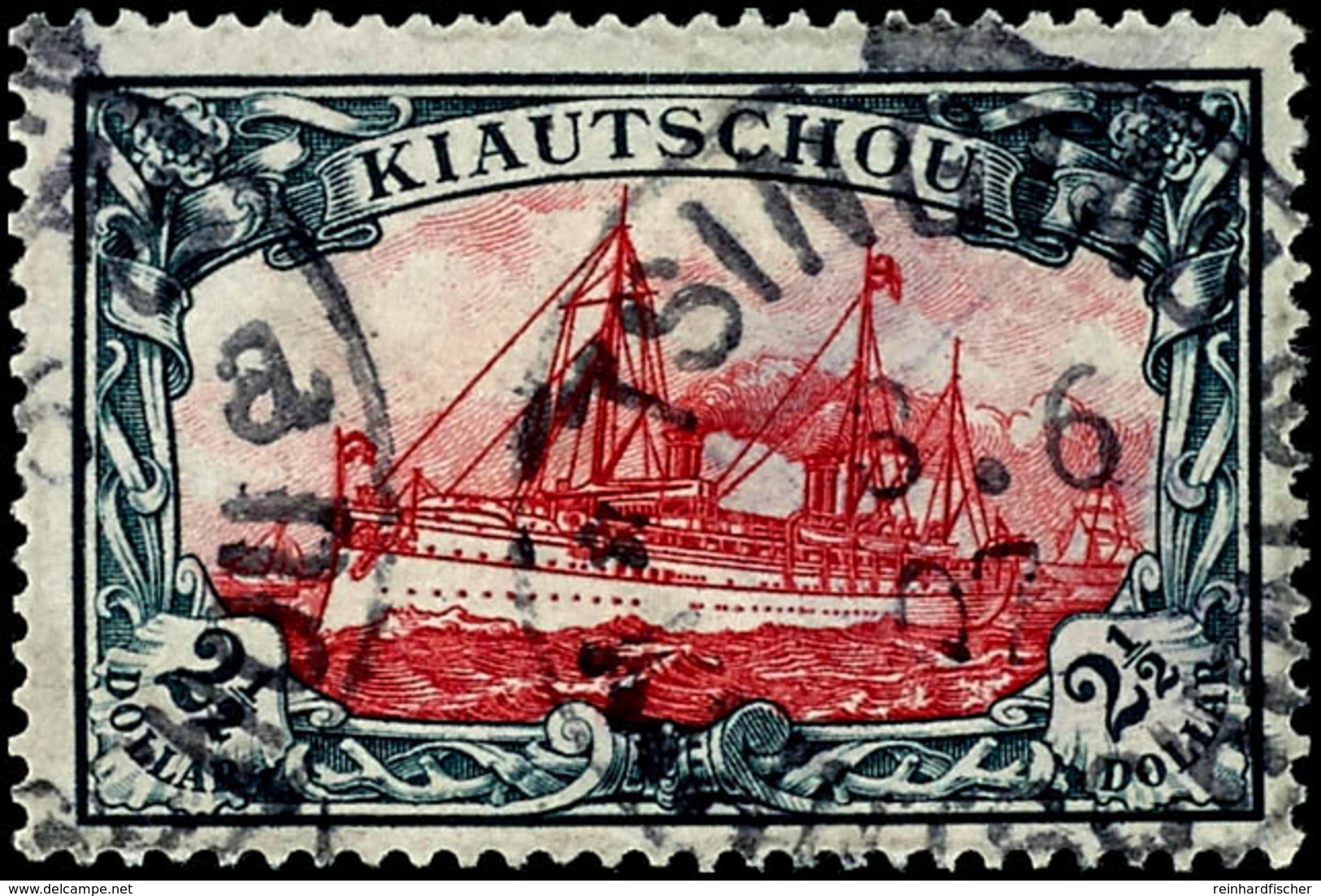 2 1/2 Dollar Kaiseryacht, 26 : 17 Zähnungslöcher, Tadellos Gestempelt "TSIGNTAU 3.6.07", Unsigniert, Erstmals 1934 Auf D - Kiautschou