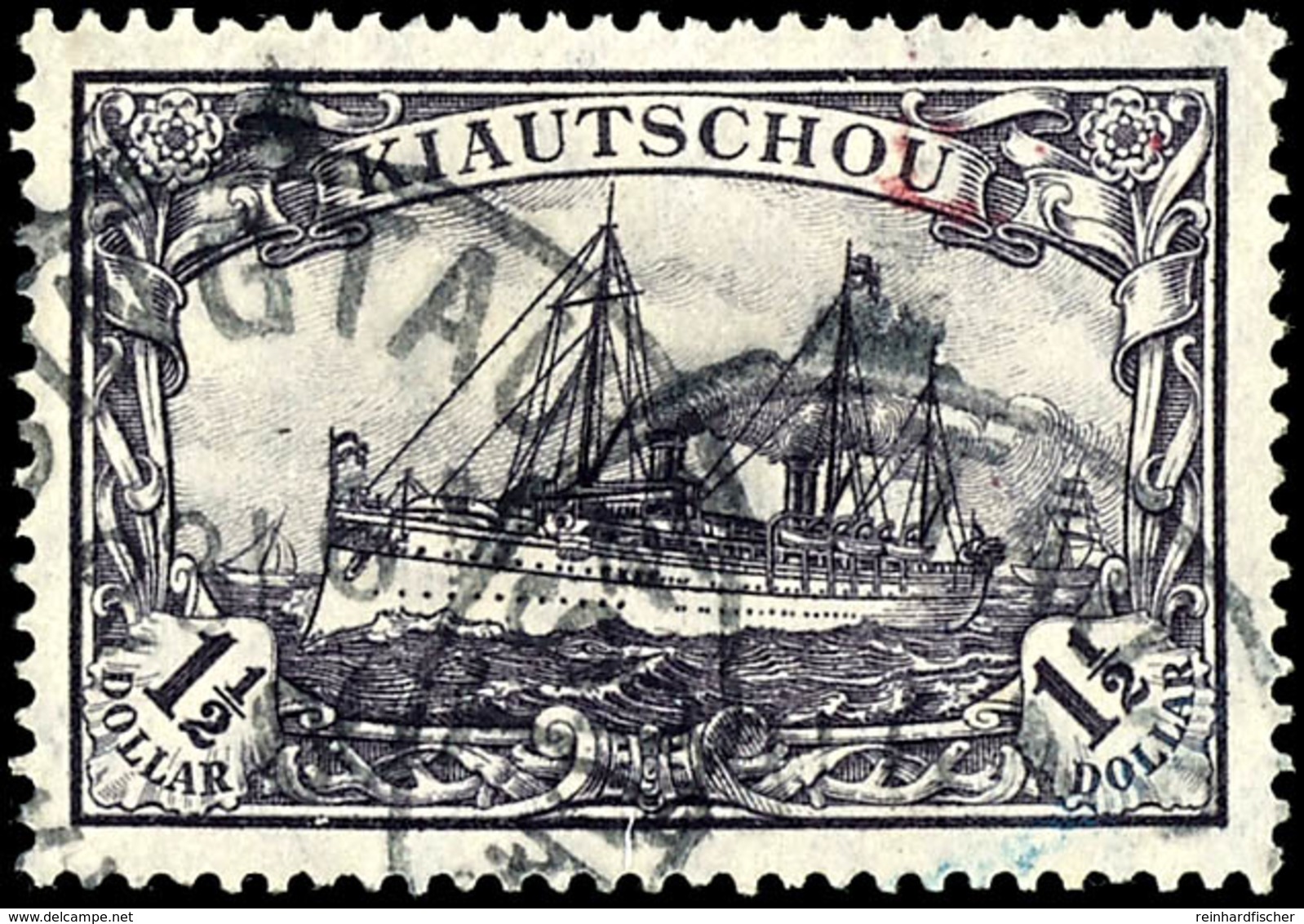 1 1/2 $ Kaiseryacht Mit Wz., Friedensdruck, Zentrisch Gestempelt K1 "TSINGTAU A 23 / 6 06", Gut Gezähnt, Kleine Rötelspu - Kiauchau