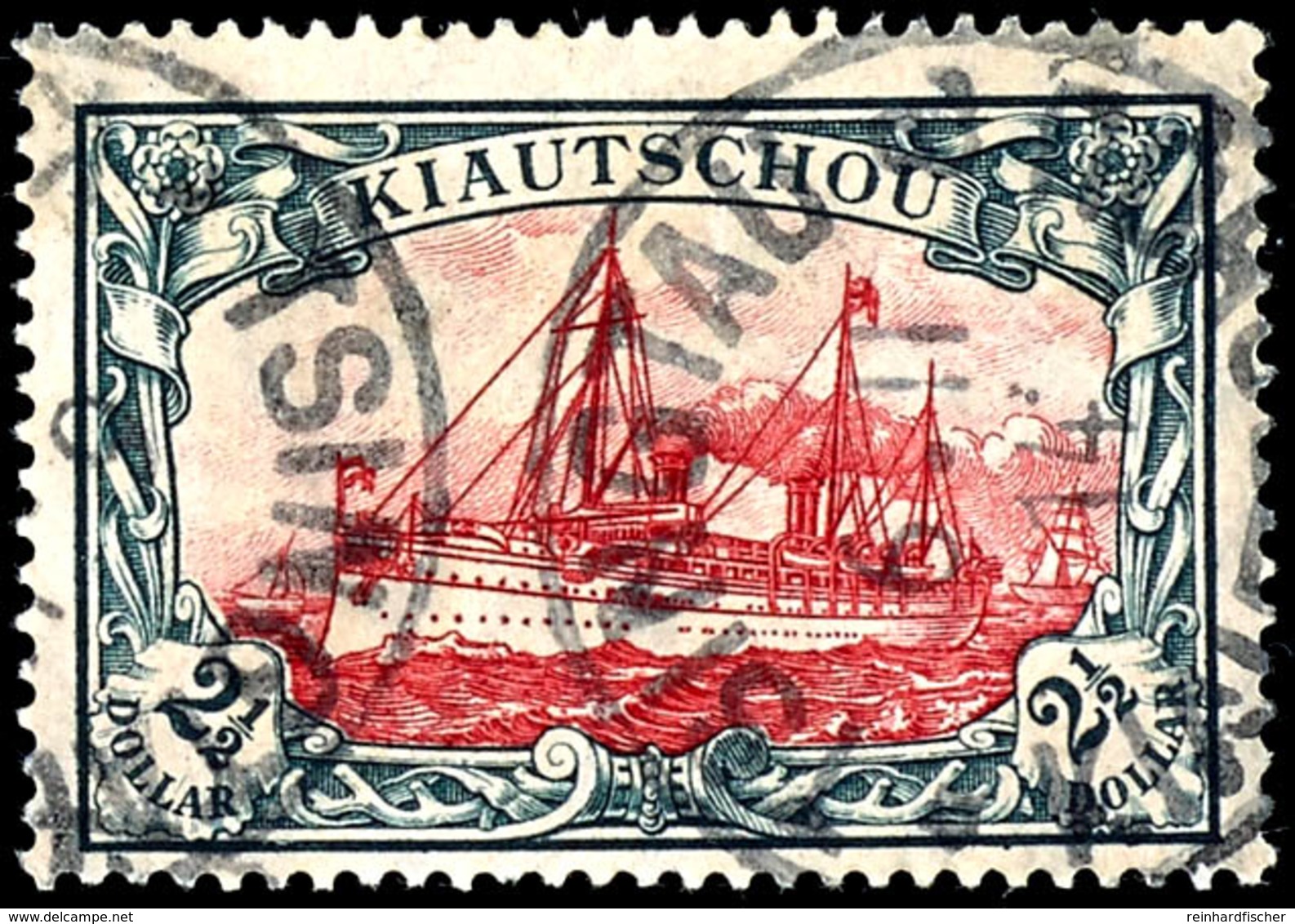 2 1/2 Dollar Schiffszeichnung Mit Wasserzeichen, Tadellos, Gestempelt "TSINGTAU A", Geprüft Bothe BPP, Michel 600,-, Kat - Kiautchou