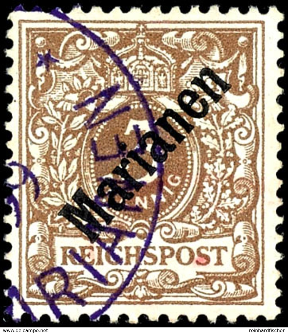 3 Pfennig Krone/Adler Mit Diagonalem Aufdruck "MARIANEN", Tadellos, Violetter Teilstempel "SAIPAN 29.11.99", Fotoattest  - Marianen