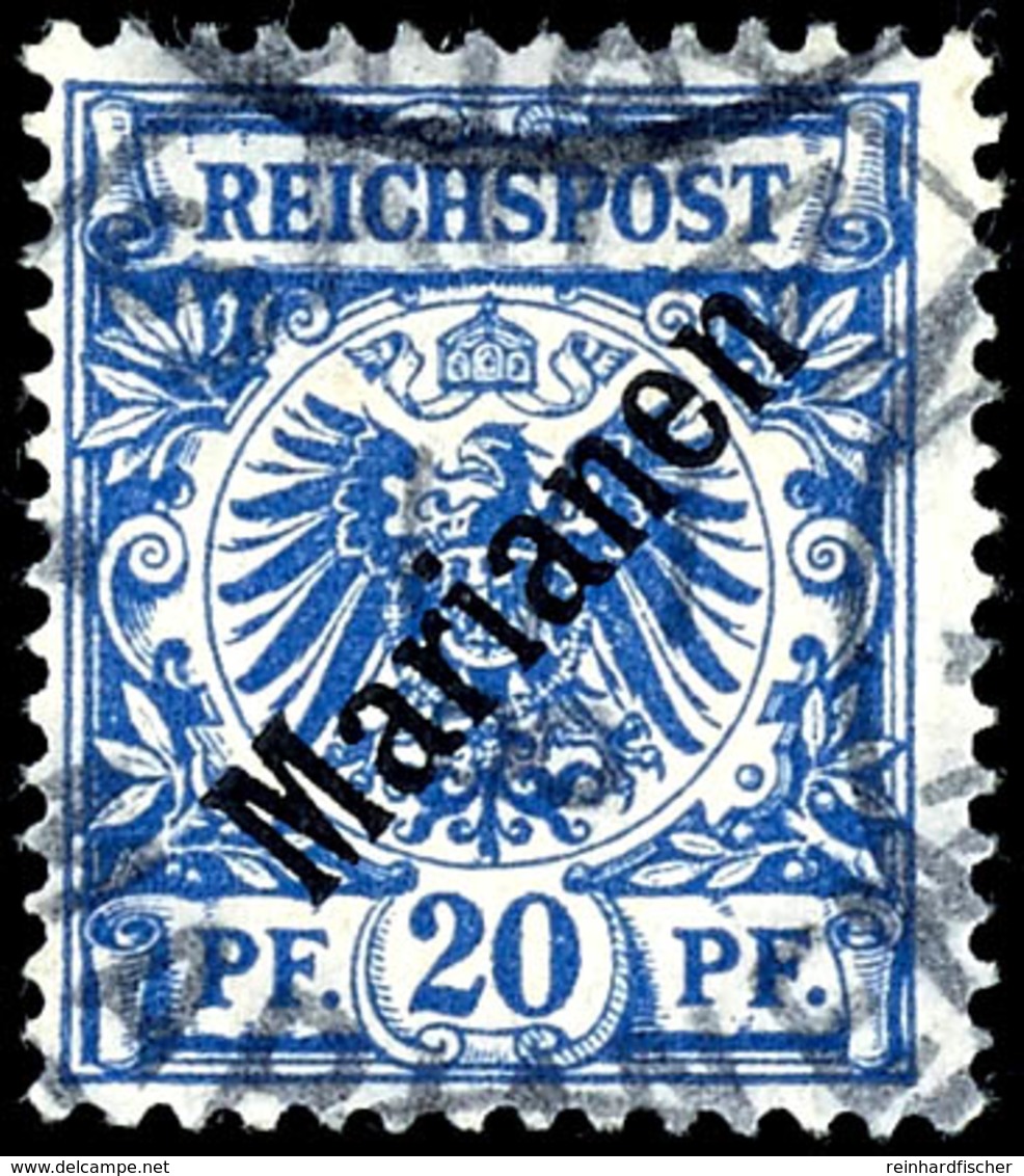 20 Pfg Krone/Adler Diagonalaufdruck, Zentrisch Gestempelt K1 "SAIPAN" (Stempel Sorte II), Tadellose Erhaltung, Kabinett, - Marianen