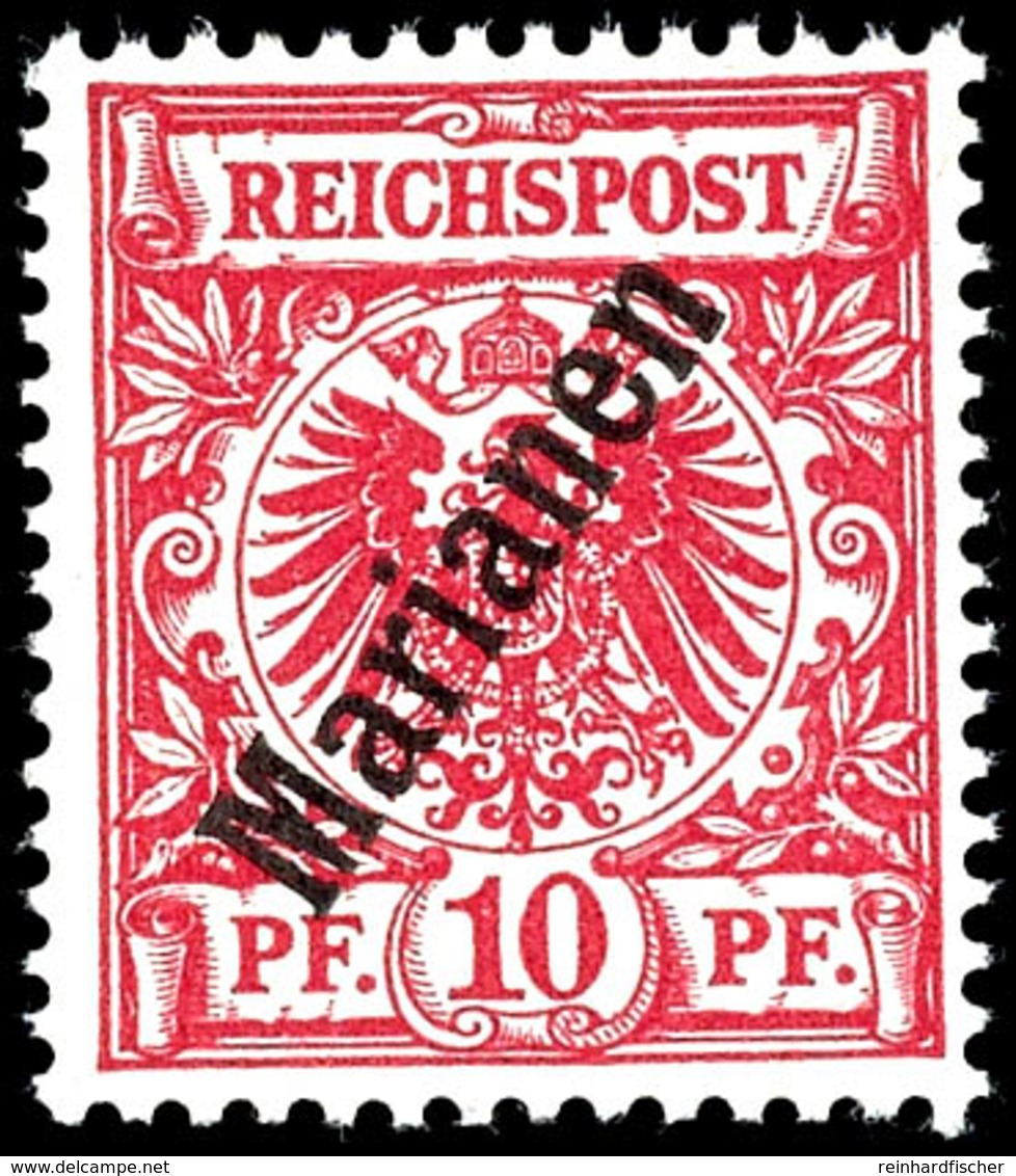 10 Pf. Steilaufdruck Dunkelrosa(rot), UV Gelblichorange, Tadellos Postfrisch, Fotoattest Dr. Hartung: "farbfrisch, Sehr  - Marianen