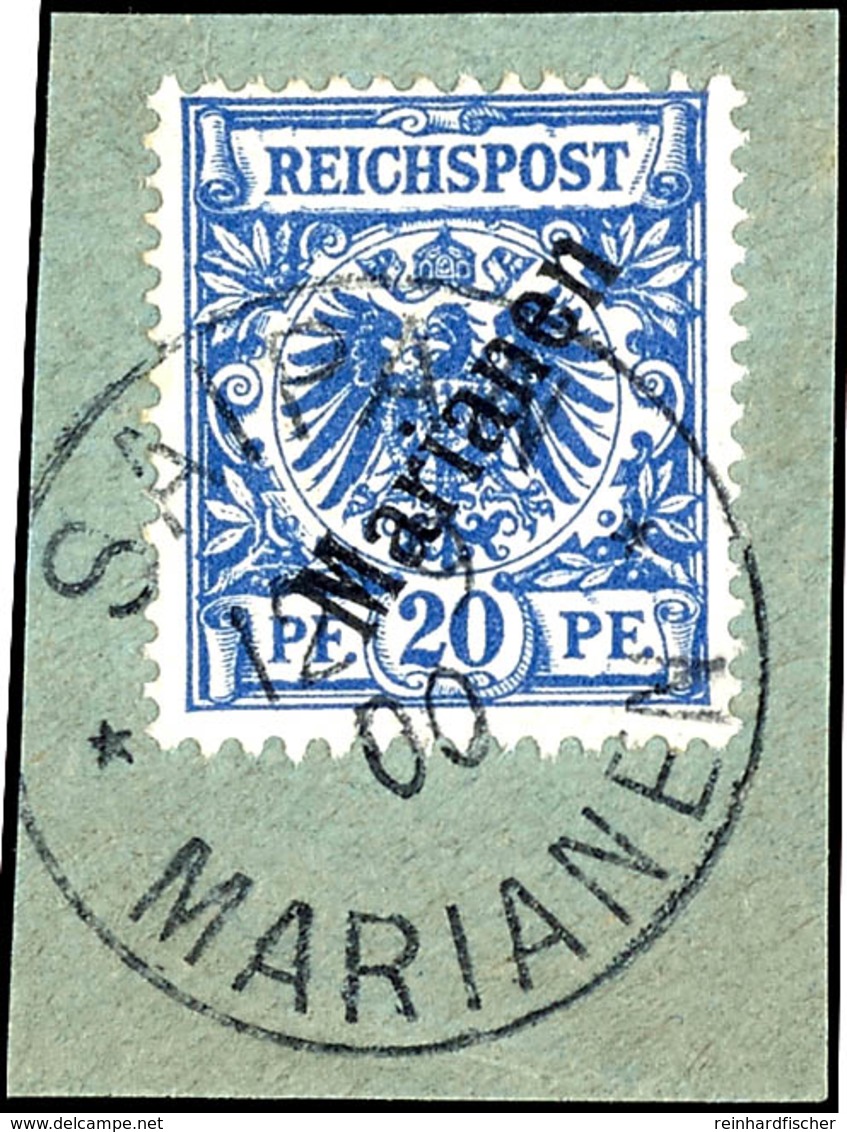 20 Pfennig Krone/Adler Mit Aufdruck "MARIANEN", Tadelloses Briefstück, Gestempelt "SAIPAN 12.9.00", Sorte I, Michel 150, - Marianen