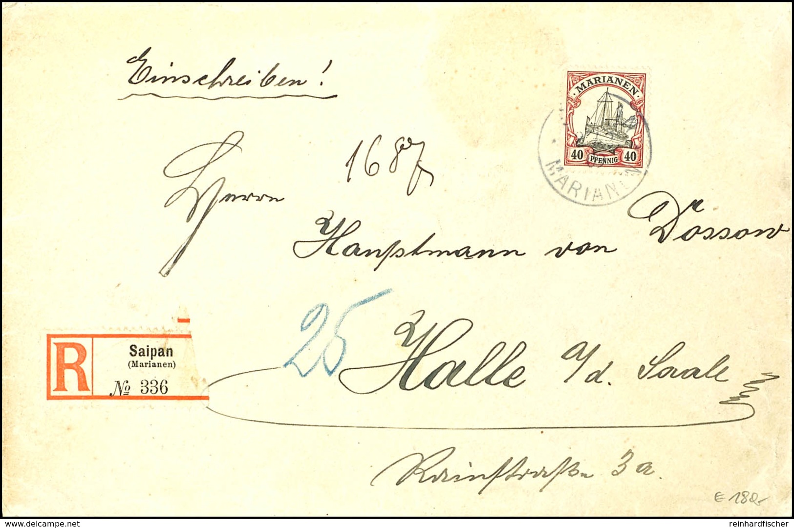 40 Pfennig Kaiseryacht Auf Einschreibebrief, Beförderungsspuren, Trotzdem Optisch Ansprechend, Rückseitige Siegelmarke " - Marianen