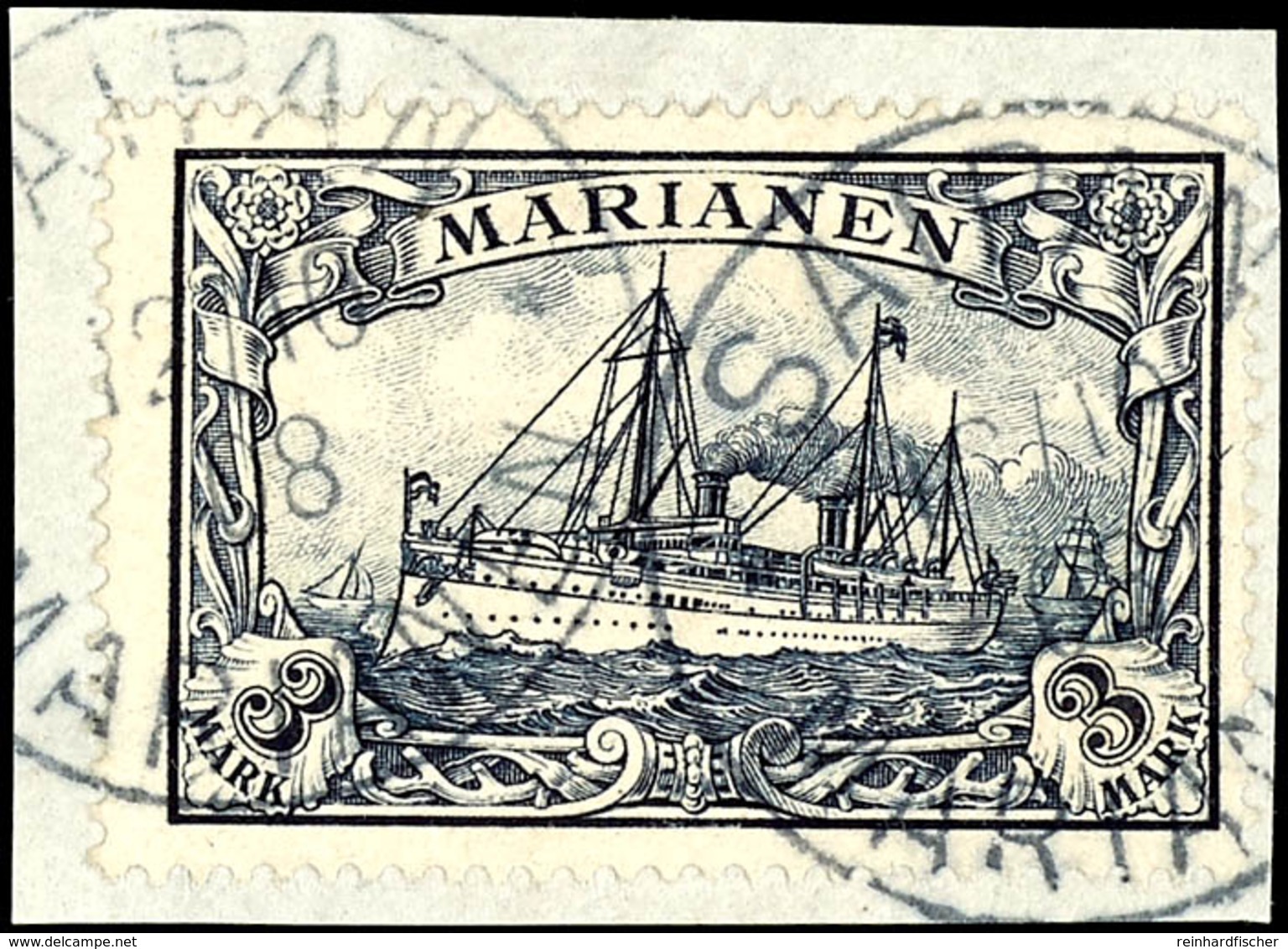 3 Mark Kaiseryacht, Tadelloses Briefstück, Gestempelt "SAIPAN", Geprüft Bothe BPP, Michel 160,-, Katalog: 18 BS - Mariana Islands