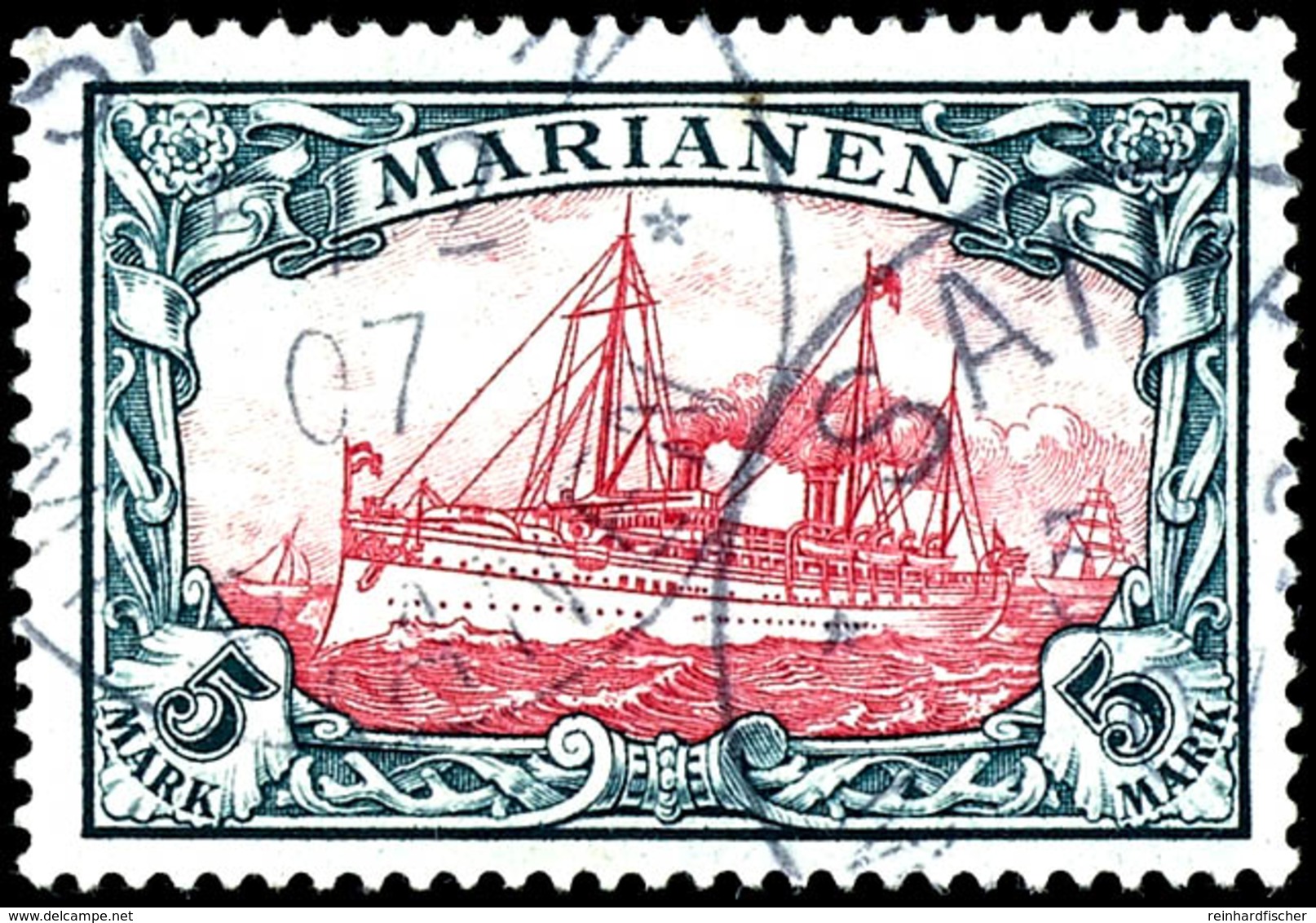 5 Mark Kaiseryacht, Tadellos, Gestempelt "SAIPAN", Michel 600,-, Katalog: 19 O - Marianen