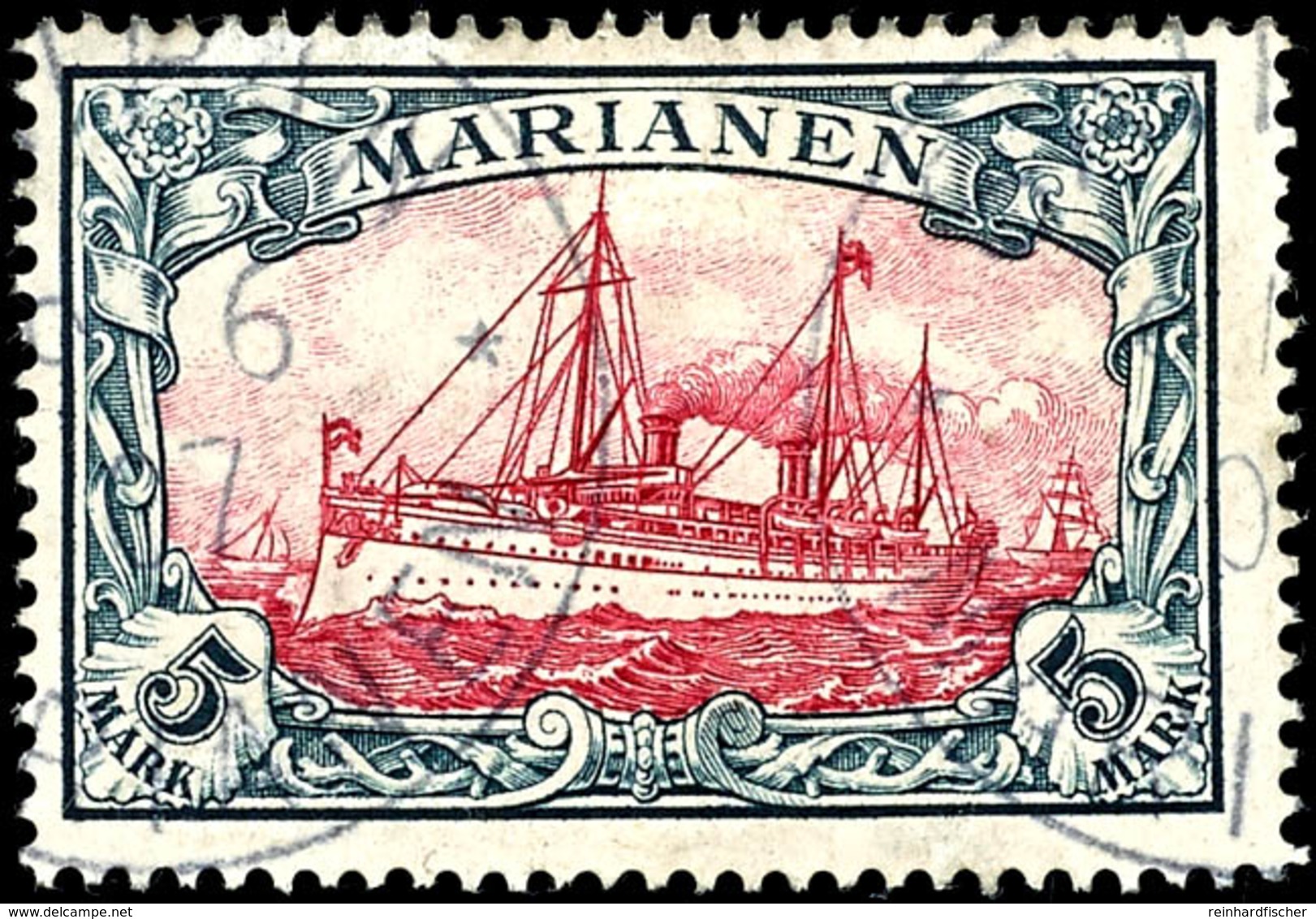 5 Mk Kaiseryacht, Sauber Zart Gestempelt "SAIPAN MARIANEN 9/6 07", Kleine Dünnstelle, Gepr. R. Steuer BPP, Mi. 600.-, Ka - Marianen