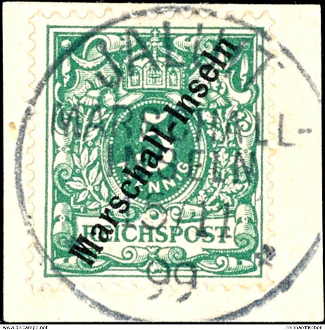 5 Pfennig Krone/Adler Mit Aufdruck "Marschall-Inseln", Luxusbriefstück Mit Stempel "JALUIT MARSCHALL-INSELN", Attest Dr. - Isole Marshall