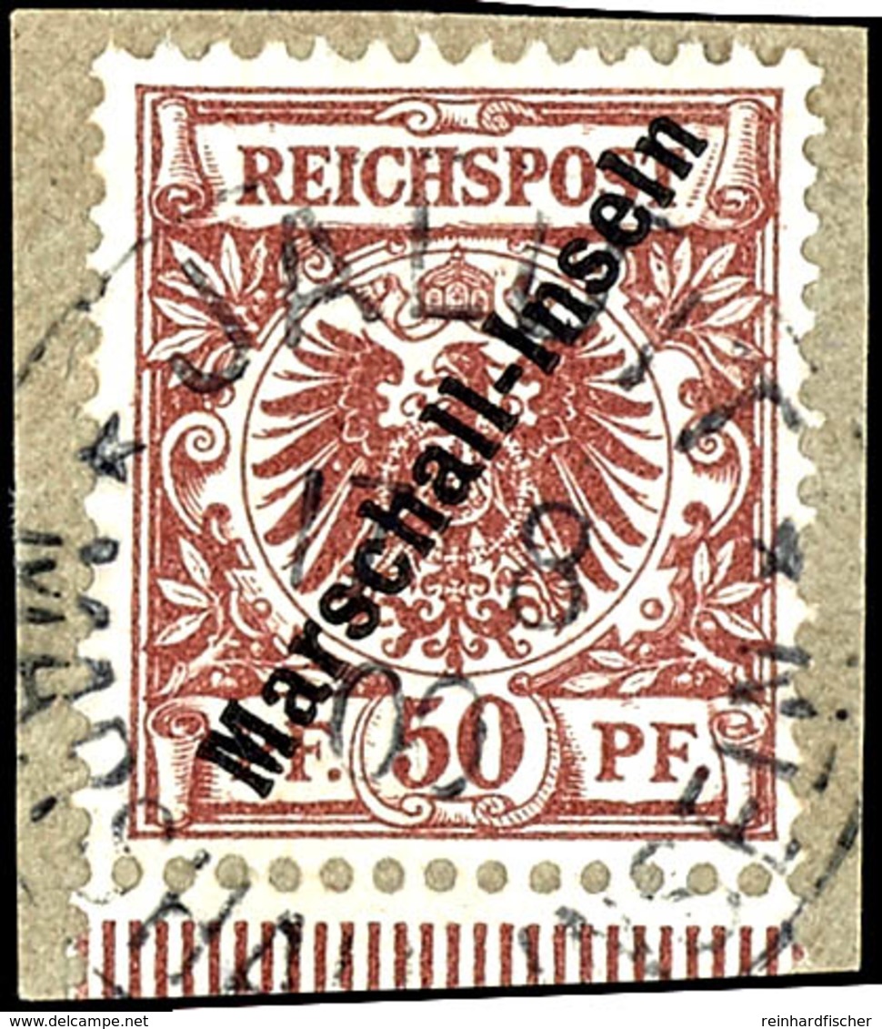 50 Pfennig "Krone/Adler", Tadelloses Briefstück Mit Stempel "JALUIT MARSHALL-INSELN", Sorte II, Michel 450,-, Katalog: 6 - Marshall