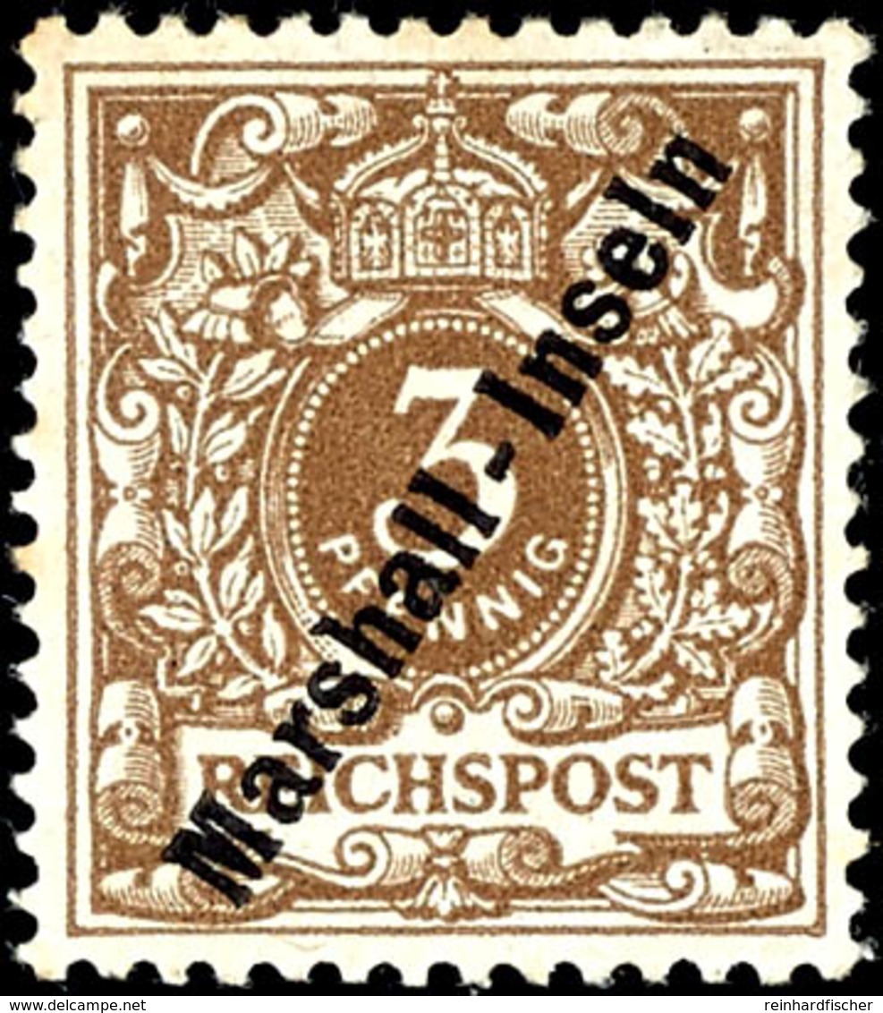 3 Pfg. Lebhaftorangebraun, Ungebraucht, Tadellos, Fotobefund Jäschke-L. BPP, Mi. 350.-, Katalog: 7b * - Marshall