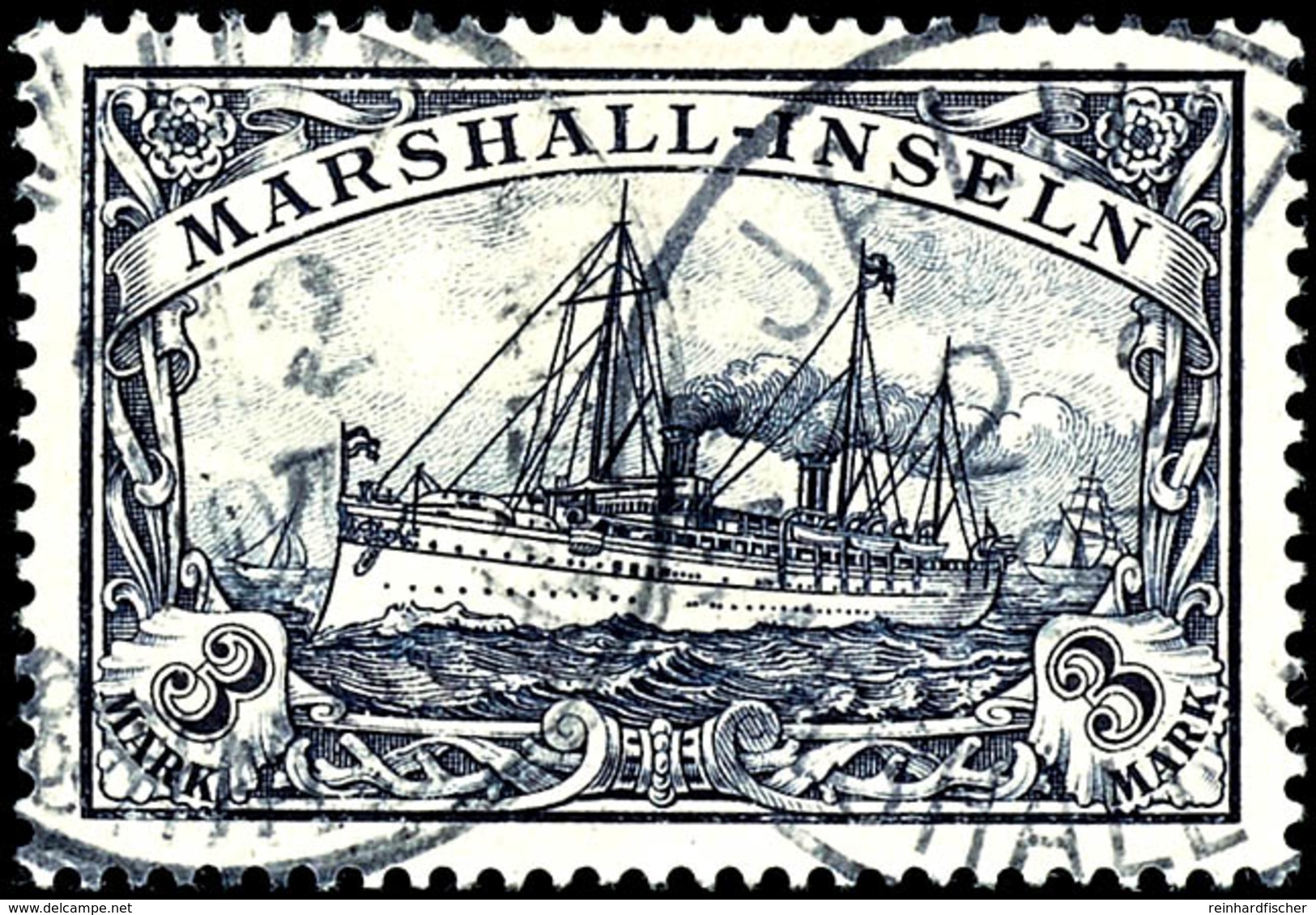 3 Mark Kaiseryacht, Gestempelt, Geprüft, Michel 240,-, Katalog: 24 O - Isole Marshall