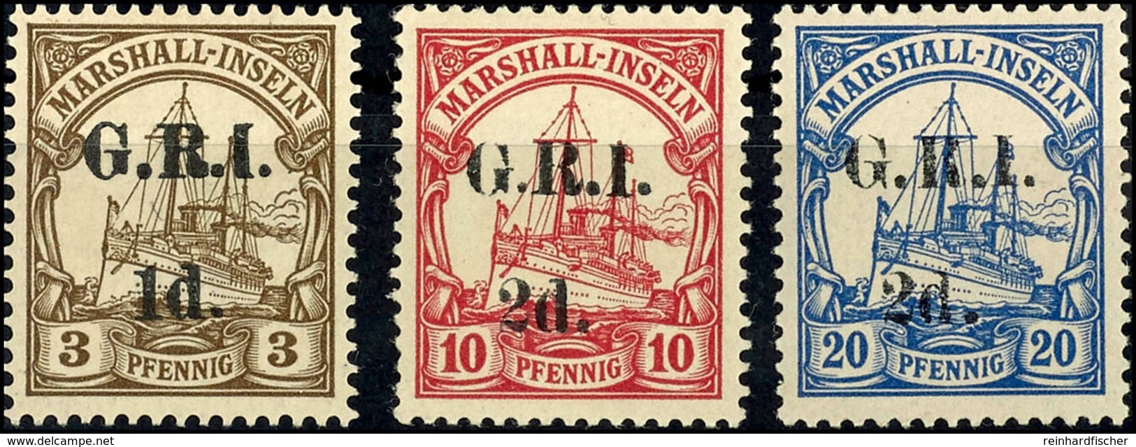 1 D. Auf 3 Pfg Sowie 2 D. Auf 10 Und 20 Pfg Kaiseryacht, Tadellos Ungebraucht, Seltene Marken, Auflage Nur 2.675 Bis 13. - Marshall