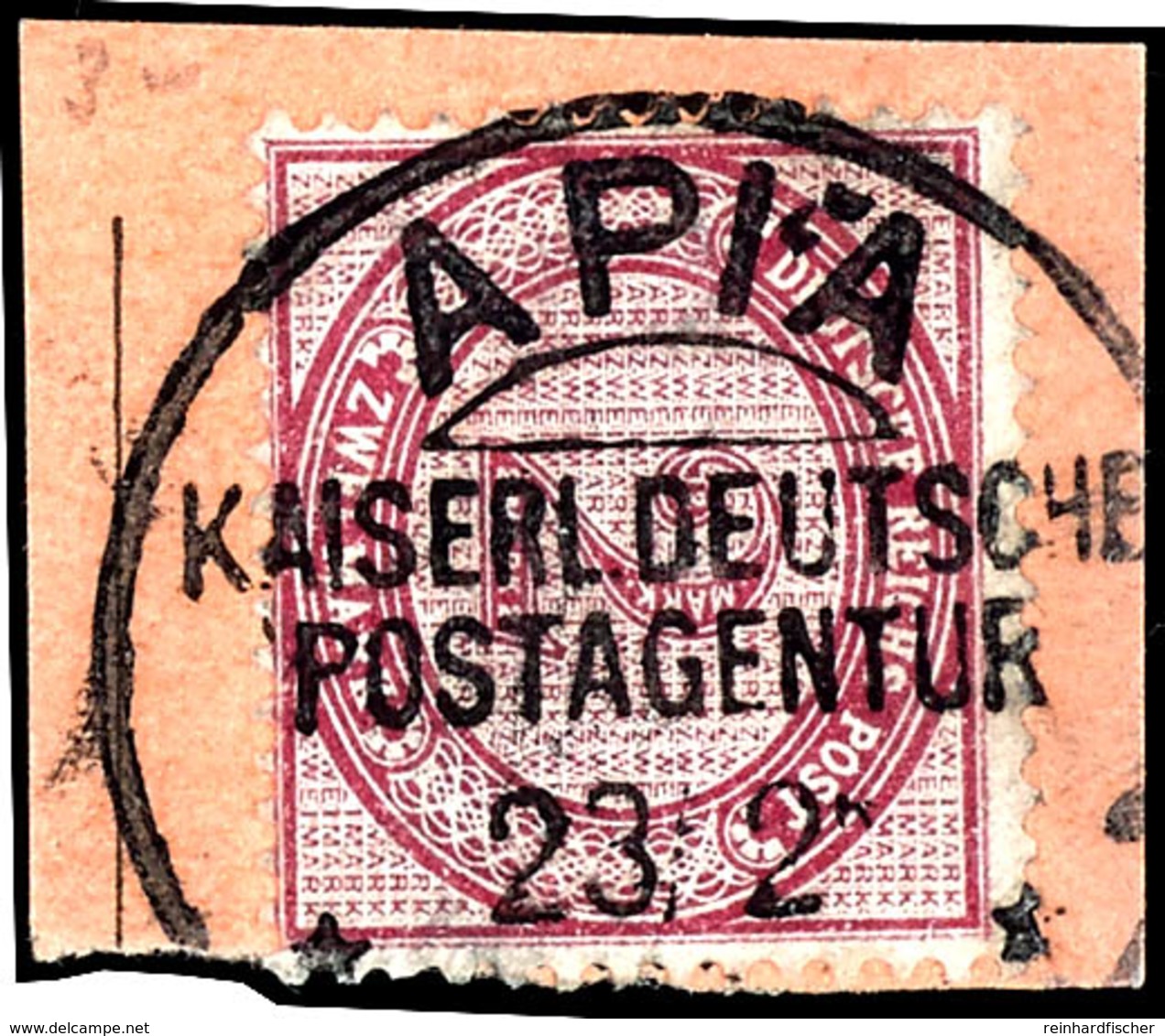 2 Mark Dunkelrotkarmin, Tadelloser Postanweisungsausschnitt Mit Stempel "APIA KAISERL.DEUTSCHE POSTAGENTUR", Michel 350, - Samoa