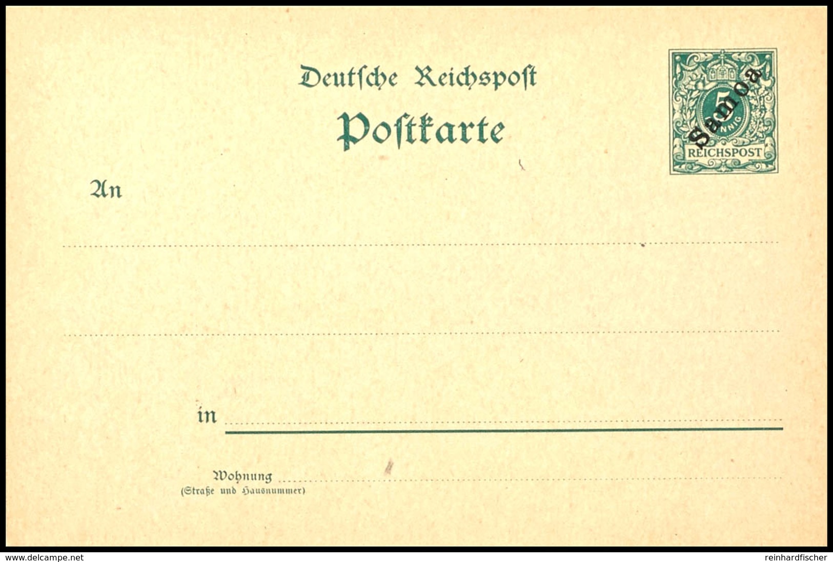 Ganzsachen-Postkarte 5 Pf. Mit Schrägem Aufdruck Samoa Ohne Wasserzeichen Und Druckdatum Tadellos Ungebraucht, Mi. 45,-- - Samoa