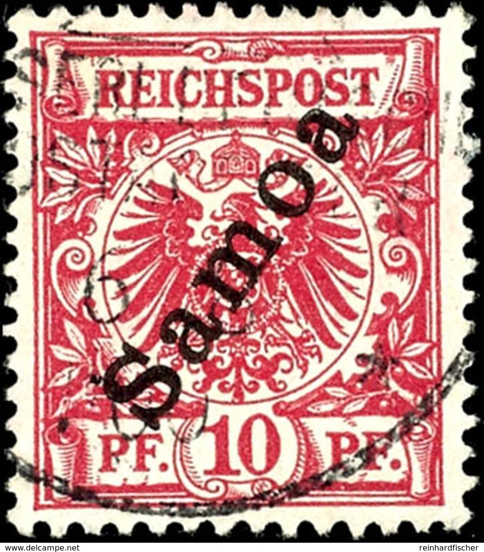 10 Pfennig Krone/Adler Mit Aufdruck " Samoa ", Hellzinnober Quarzend, Tadellos Gestempelt, Michel 170,-, Katalog: 3c O - Samoa