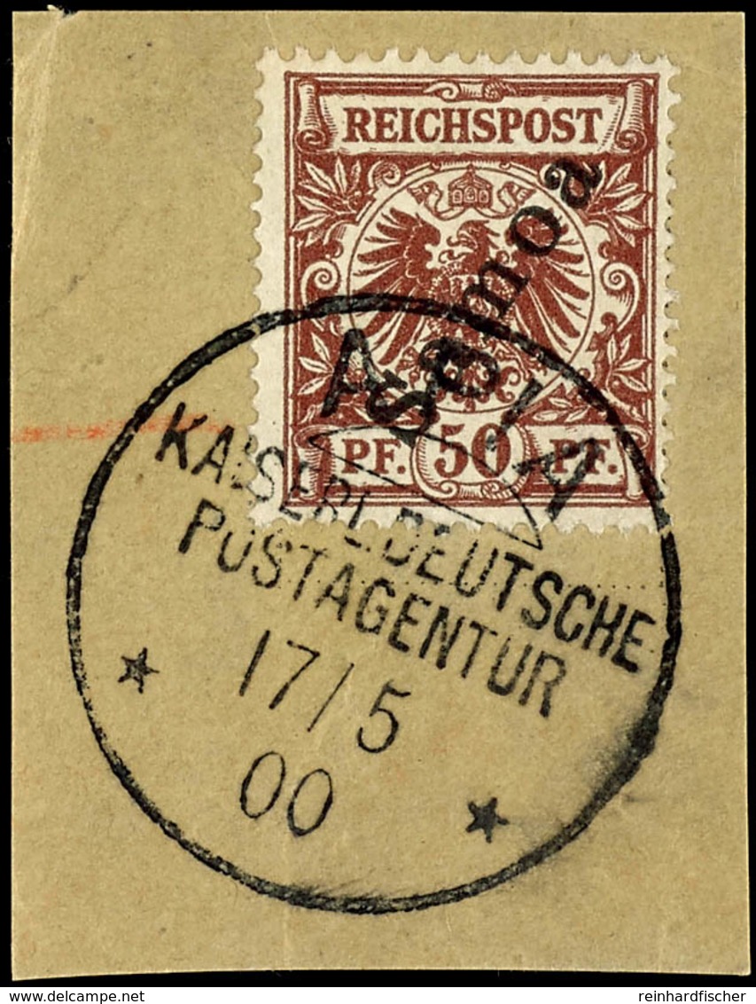 50 Pfennig Krone/Adler, Tadelloses Briefstück Mit Stempel "APIA KAISERL.DEUTSCHE POSTAGENTUR", Michel 85,-, Katalog: 6 B - Samoa