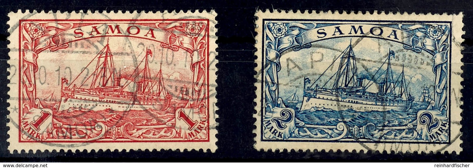 1 Mark Rot Und 2 Mark Blau Gestempelt, Je Mit Kleinem Zahnfehler, Mi. 190.-, Katalog: 16, 17 O - Samoa