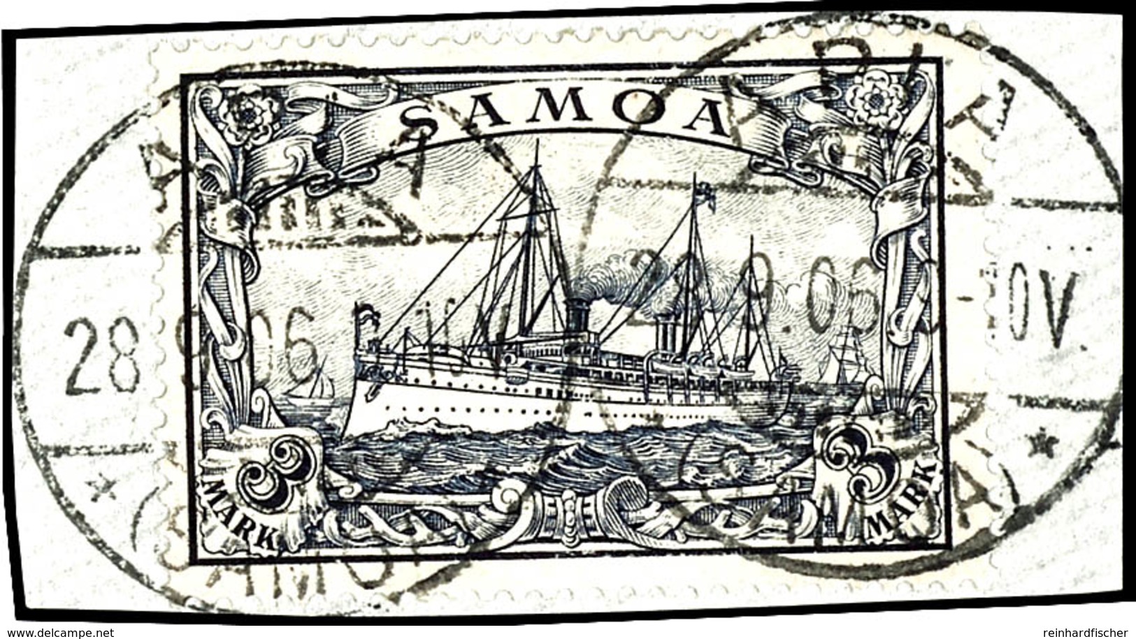 3 Mark Kaiseryacht, Luxusbriefstück, Stempel "APIA SAMOA", Michel 170,-, Katalog: 18 BS - Samoa