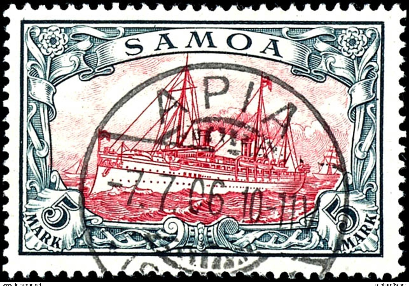 5 Mark Kaiseryacht Hohenzollern, Luxusstück, Gestempelt "APIA", Geprüft Mansfeld BPP, Michel 600,-, Katalog: 19 O - Samoa