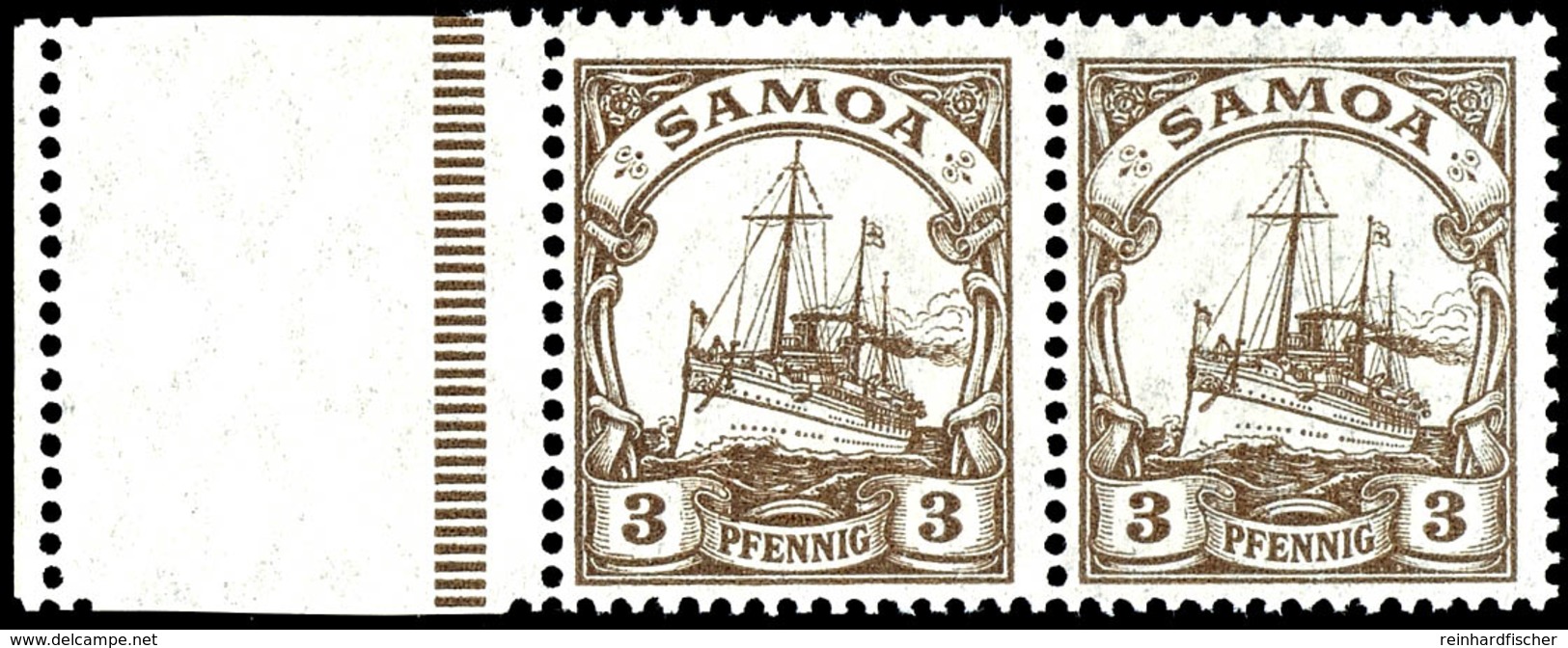 3 Pfennig Braun, Doppelstück Mit Anhängendem Leerfeld, Tadellos Postfrisch, Michel 250,-, Katalog: 20L ** - Samoa