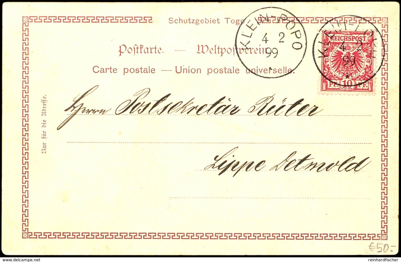 10 Pfennig Krone/Adler, Schöne Ansichtskarte "Lagune Bei Klein-Popo", Stempel "KLEIN POPO", Katalog: V47d BF - Togo
