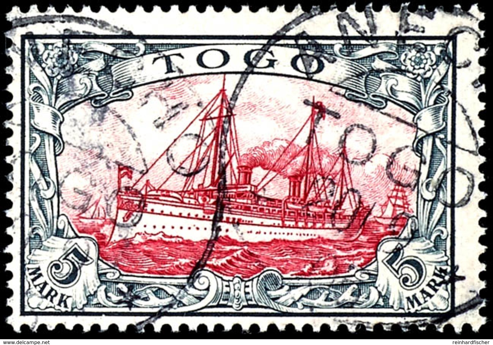 5 Mark Kaiseryacht Hohenzollern, Tadellos, Gestempelt "ANECHO", Geprüft Pfenninger, Michel 600,-, Katalog: 19 O - Togo