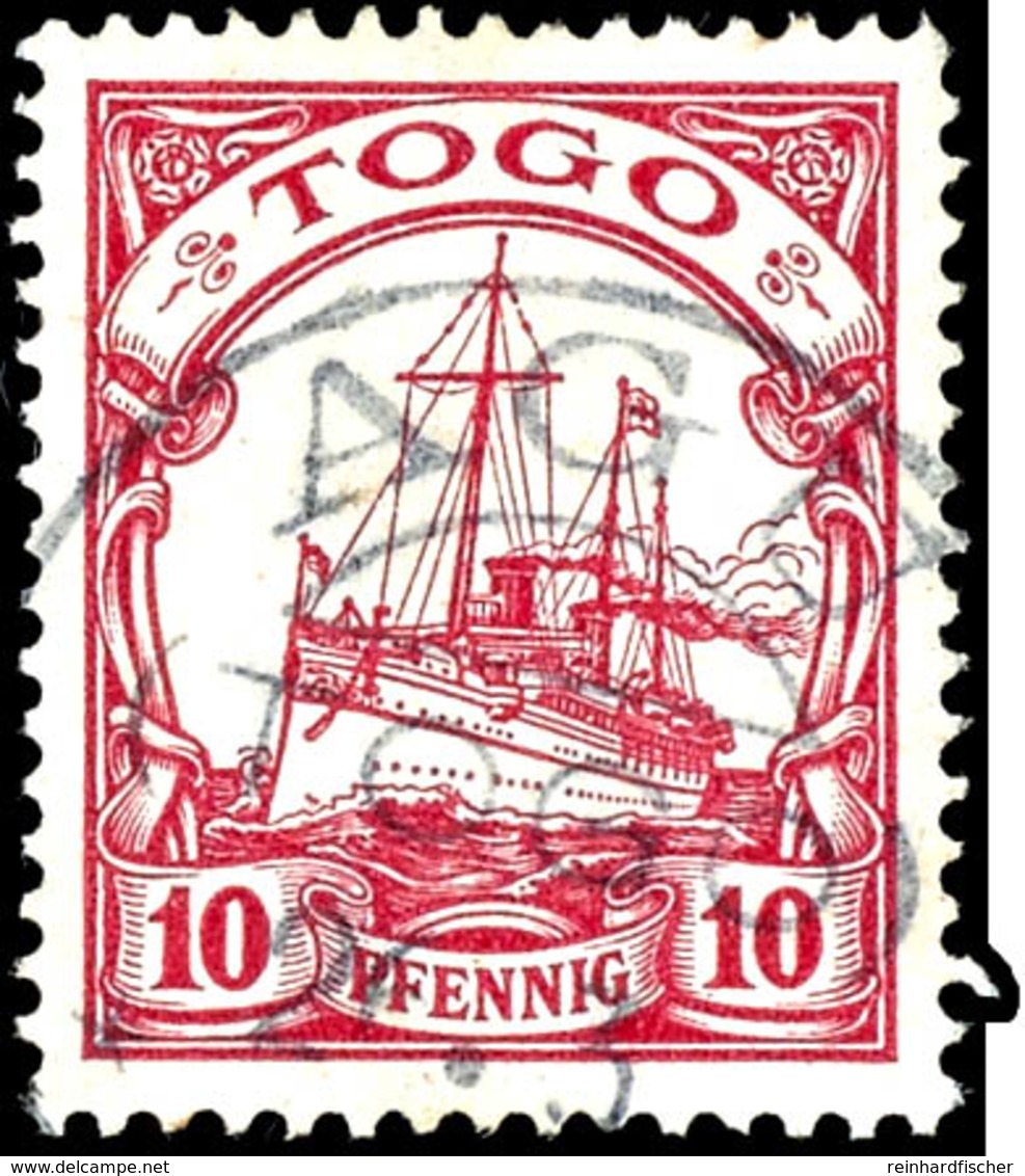 10 Pfennig Kaiseryacht Mit Wasserzeichen, Tadellos, Gestempelt " AGU ", Sehr Seltener Stempel, Geprüft Pfenninger, Miche - Togo