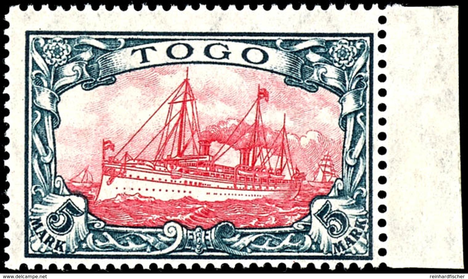 5 M. Kaiseryacht Mit Wz., Kriegsdruck, Mit Rechtem Bogenrand, Tadellos Postfrisch, Luxus, Gepr. Pauligk BPP, Im Mi. Unte - Togo