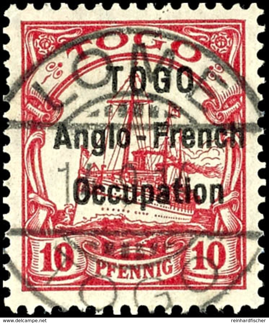 10 Pfennig Kaiseryacht Mit Aufdruck "TOGO Anglo-French Occupation" In Type I, Tadellos, Gestempelt "LOME TOGO", Geprüft  - Togo