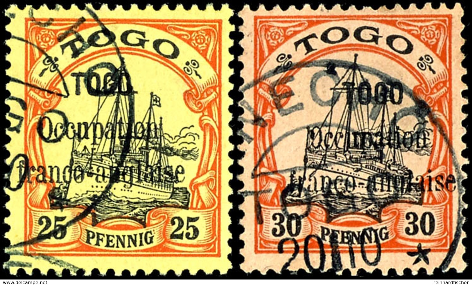 25 Und 30 Pfennig Kaiseryacht Mit Aufdruck, Tadellos Gestempelt "ANECHO", Michel 180,-, Katalog: 4,5 O - Togo