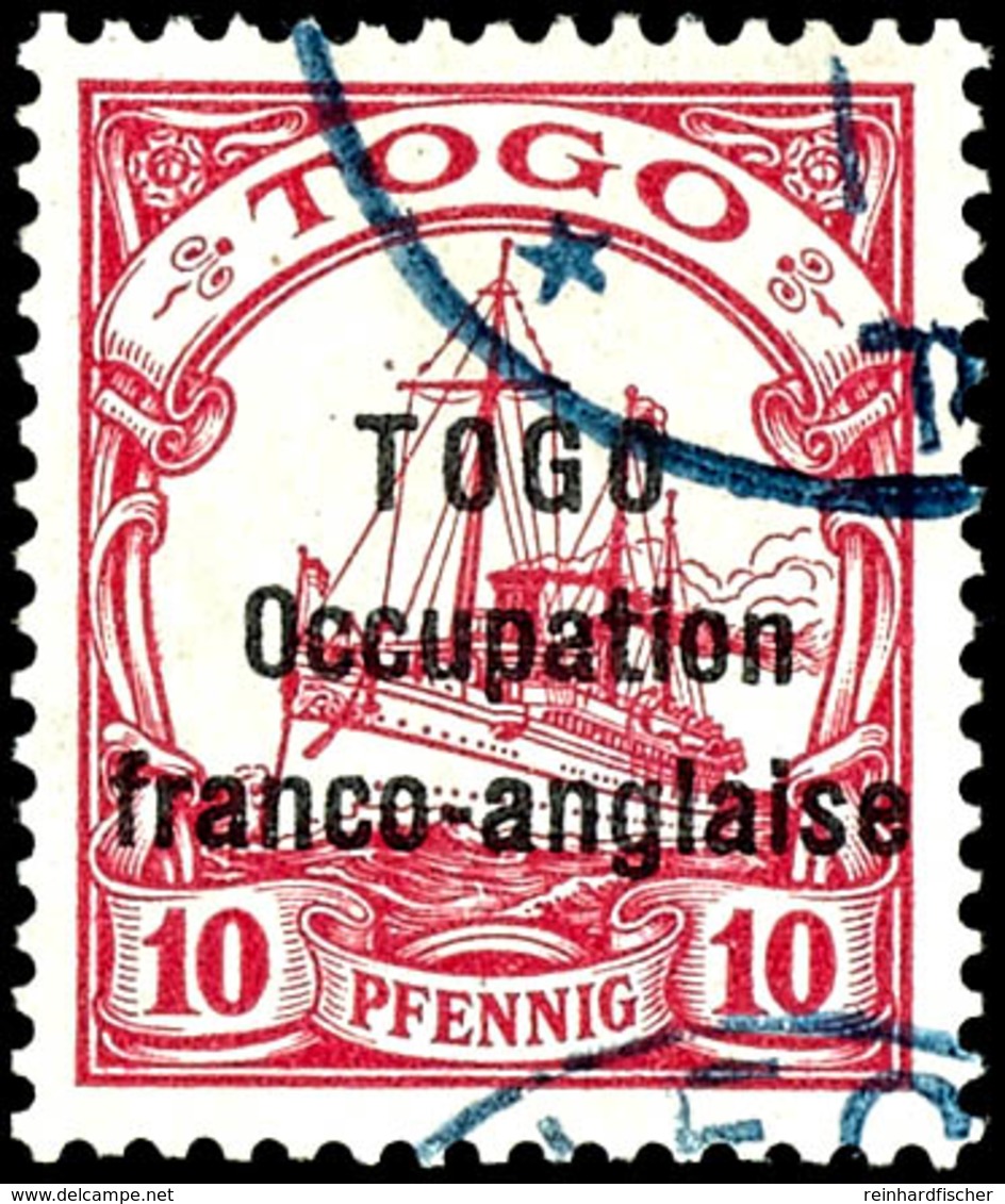 10 Pfennig Kaiseryacht Mit Aufdruck, Teilstempel "ANECHO" In Blau, Tadellos, Altsignatur, Michel 900,-, Katalog: 10 O - Togo