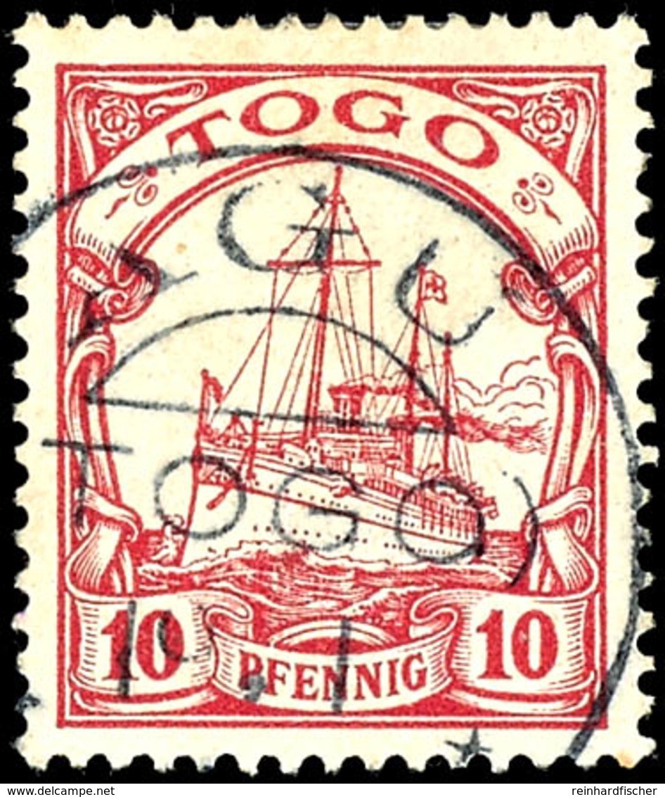 AGU Auf 10 Pfennig Rot, Tadellose Marke Mit Seltenem Stempel, Doppelt Geprüft Eibenstein BPP, ARGE 100, Katalog: 9 O - Togo