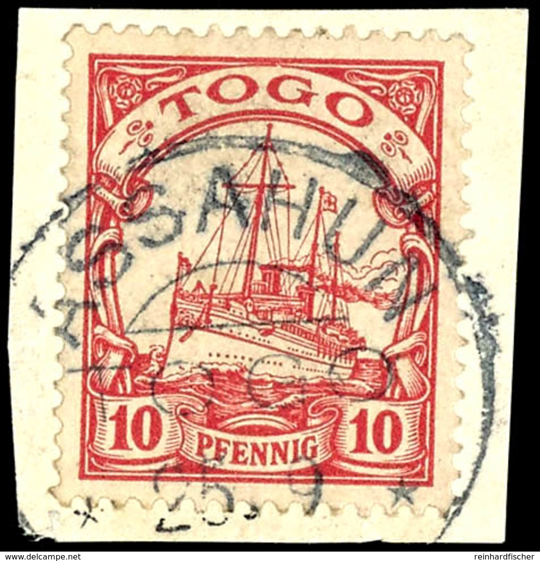 ASSAHUN Auf 10 Pfennig Rot, Auf Briefstück, Geprüft Eibenstein BPP, ARGE 50, Katalog: 9 BS - Togo