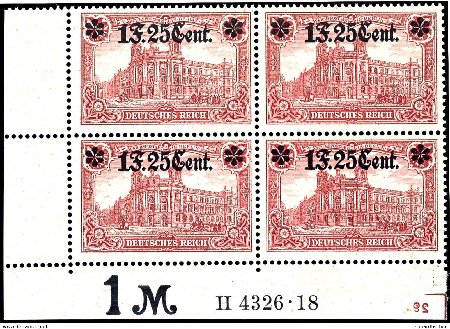 1 Francs 25 Cent Auf 1 Mark, Postfrischer Viererblock Aus Der Linken Unteren Bogenecke, Dort Mit HAN H 4326.18 Und Spieg - Other & Unclassified