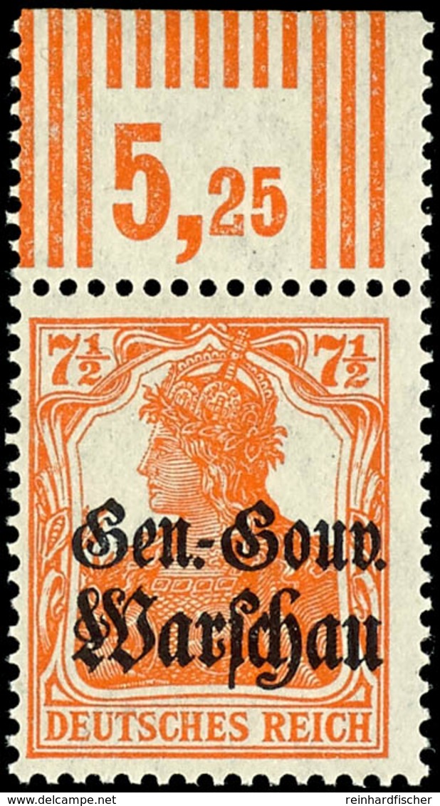 7 1/2 Pfennig Germania, Postfrisch Vom Oberrand, Walze 3'7'3, Geprüft Hey BPP, Mi.220,-, Katalog: 9cW OR ** - Andere & Zonder Classificatie