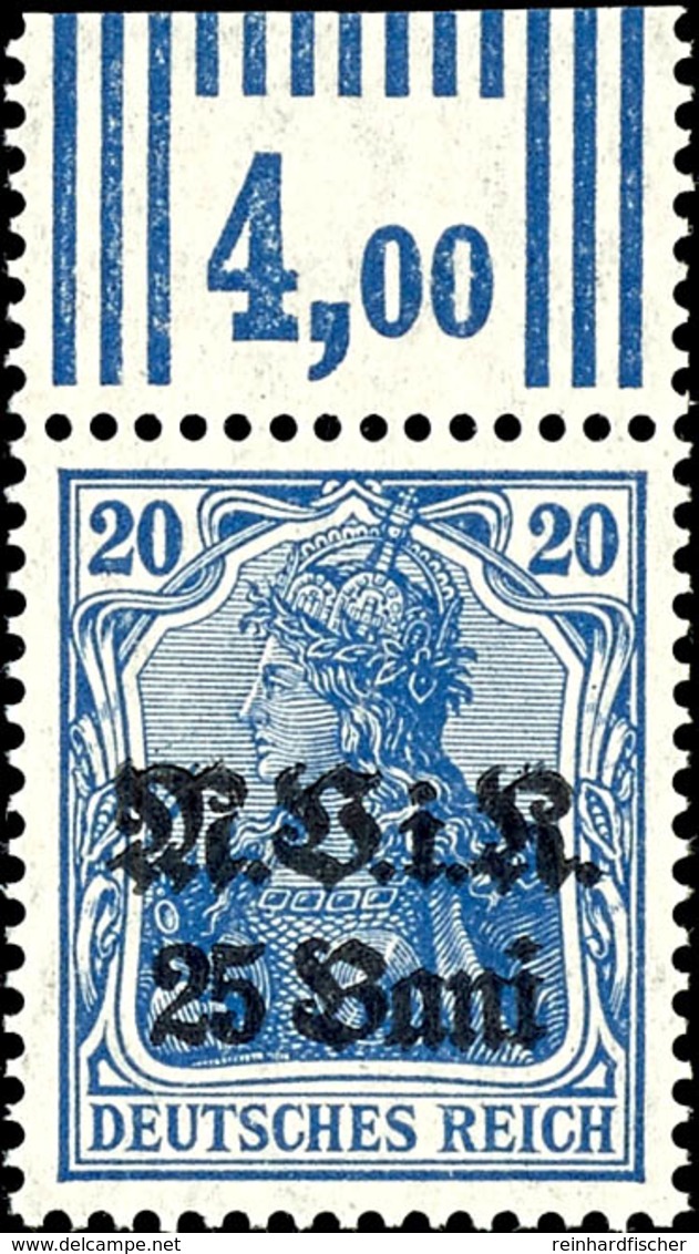 20 Pfg Germania Dunkelultramarin Mit Aufdruck, Oberrandstück, Walzendruck 3'7'3, Tadellos Postfrisch, Gepr. Hey BPP, Mi. - Other & Unclassified