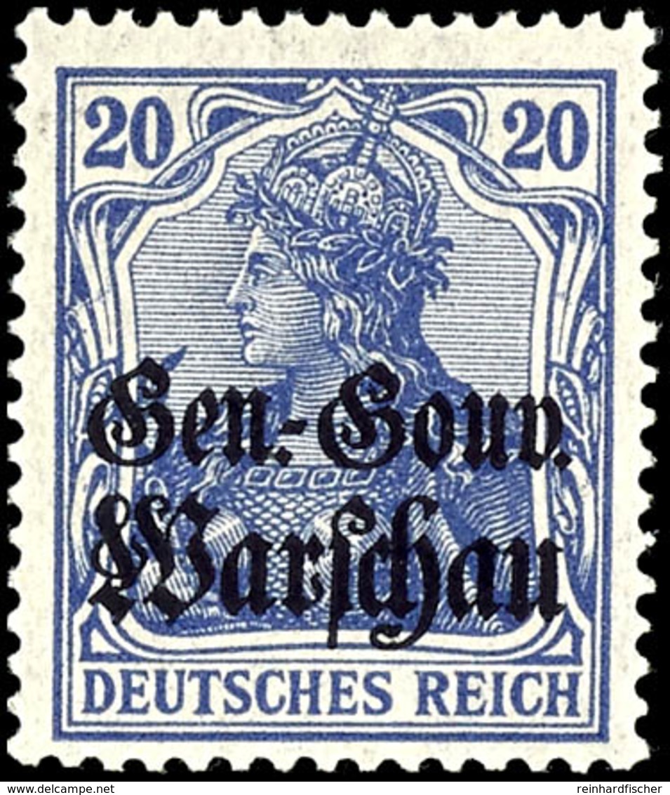 20 Pfennig Dunkelviolettblau, Postfrisch, Geprüft Hey BPP, Mi.240,-, Katalog: 13d ** - Autres & Non Classés