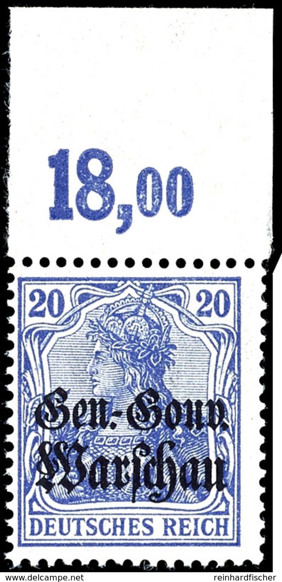 20 Pf. "dkl.-violettblau" Als Tadellos Postfrisches, Ungefaltetes Plattendruck-Oberrandstück, Gepr. Hey BPP, Mi. 450,--, - Other & Unclassified