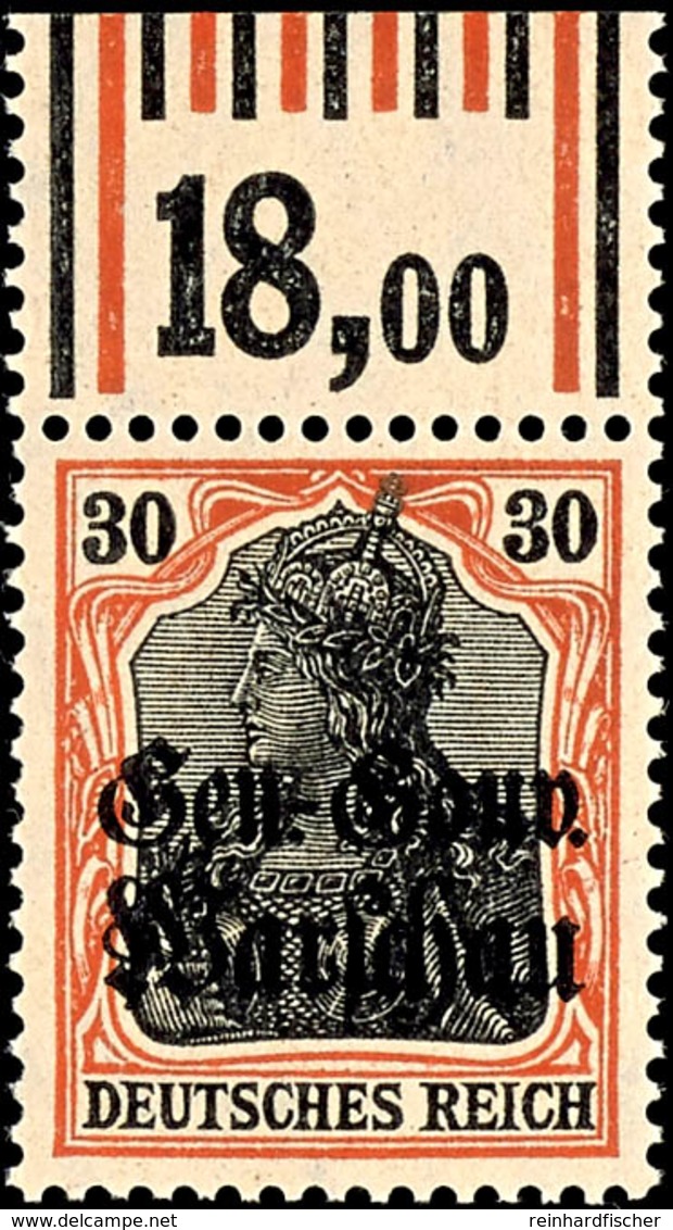 30 Pfg Germania Mit Aufdruck, Oberrandstück, Walzendruck 1'4'1 / 1'5'1, Tadellos Postfrisch, Gepr. Hey BPP, Mi. 150.-, K - Sonstige & Ohne Zuordnung