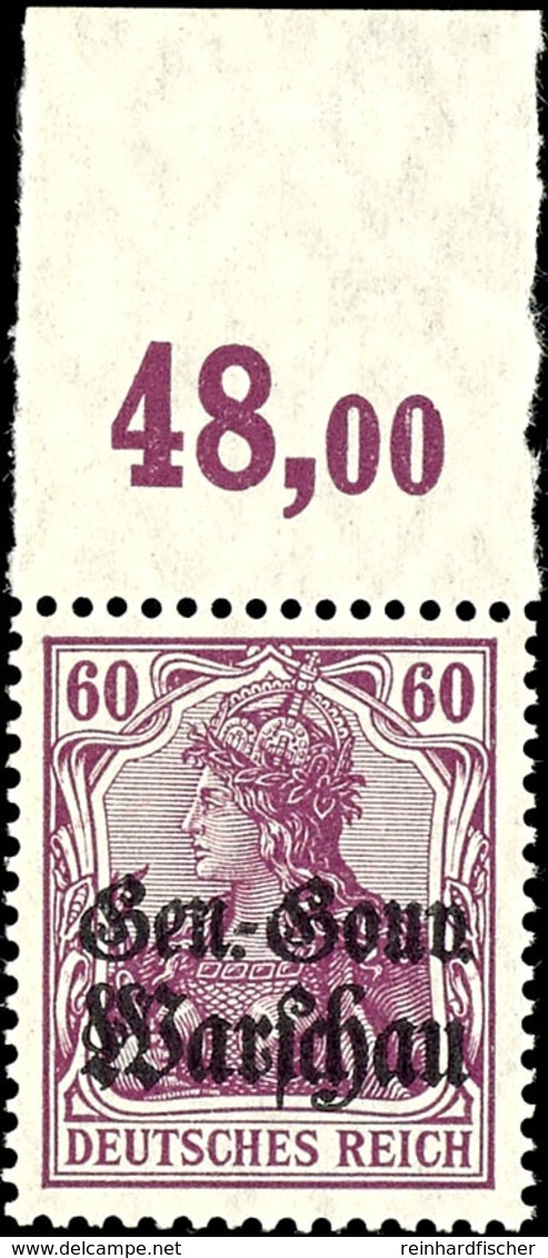 60 Pfg Germania Mit Aufdruck, Oberrandstück, Plattendruck, Tadellos Postfrisch, Mi. 100.-, Katalog: 16POR ** - Sonstige & Ohne Zuordnung