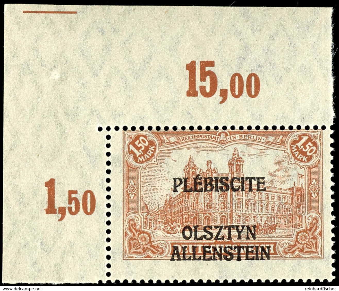 1,50 Mark Rötlichbraun, Postfrisch Aus Der Rechten Oberen Bogenecke, Kurzbefund Wasels BPP "echt, Einwandfrei", Mi.200,- - Altri & Non Classificati