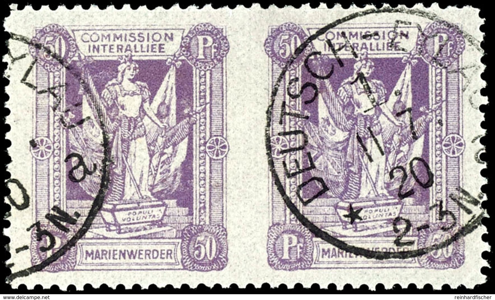 50 Pfennig Frauengestalt, Waagerechtes Gestempeltes Paar, Mittig Ungezähnt, Mi.300,-, Katalog: 8UMs O - Autres & Non Classés