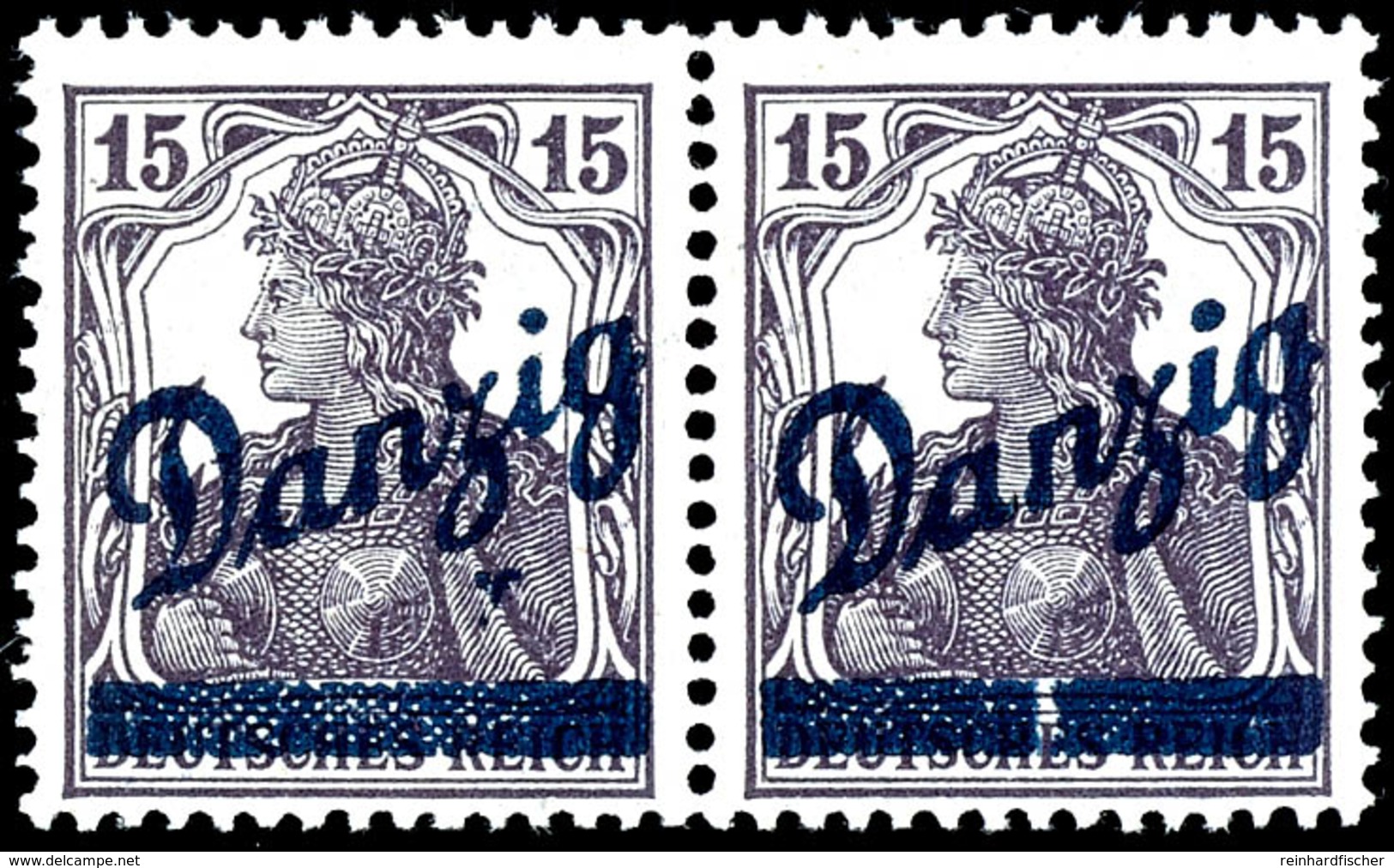 15 Pfennig Schwarzbraunviolett, Postfrisch Im Paar Mit Plattenfehler "Aufdruckbalken Senkrecht Geteilt" (rechte Marke),  - Other & Unclassified