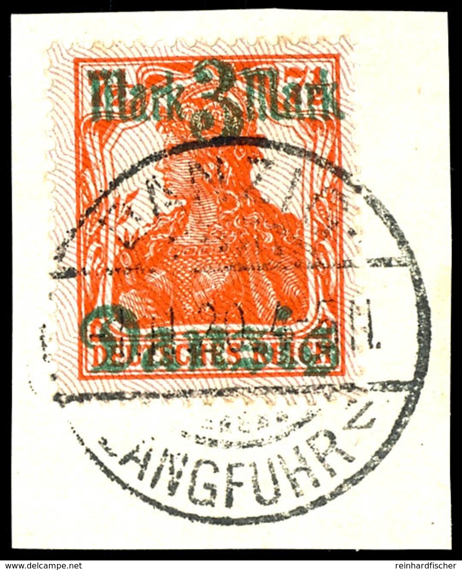 3 Mark Auf 7 1/2 Pfennig, Netzunterdruck Spitze Nach Unten, Zeitgerecht Gestempelt Auf Briefstück Mit Ersttagsstempel "1 - Altri & Non Classificati